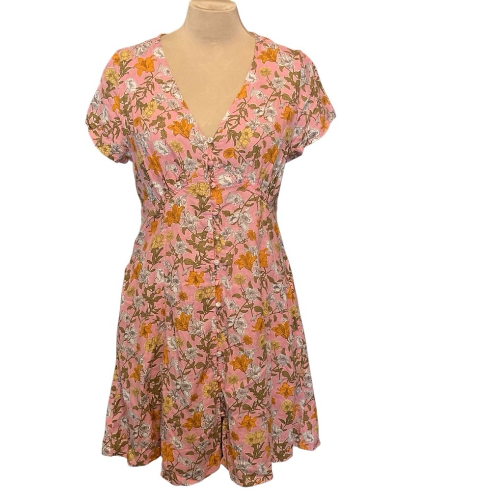 Cynthia Rowley Linen + Rayon Pink & Orange Floral Fit & Flare Mini Dress - Picture 2 of 15